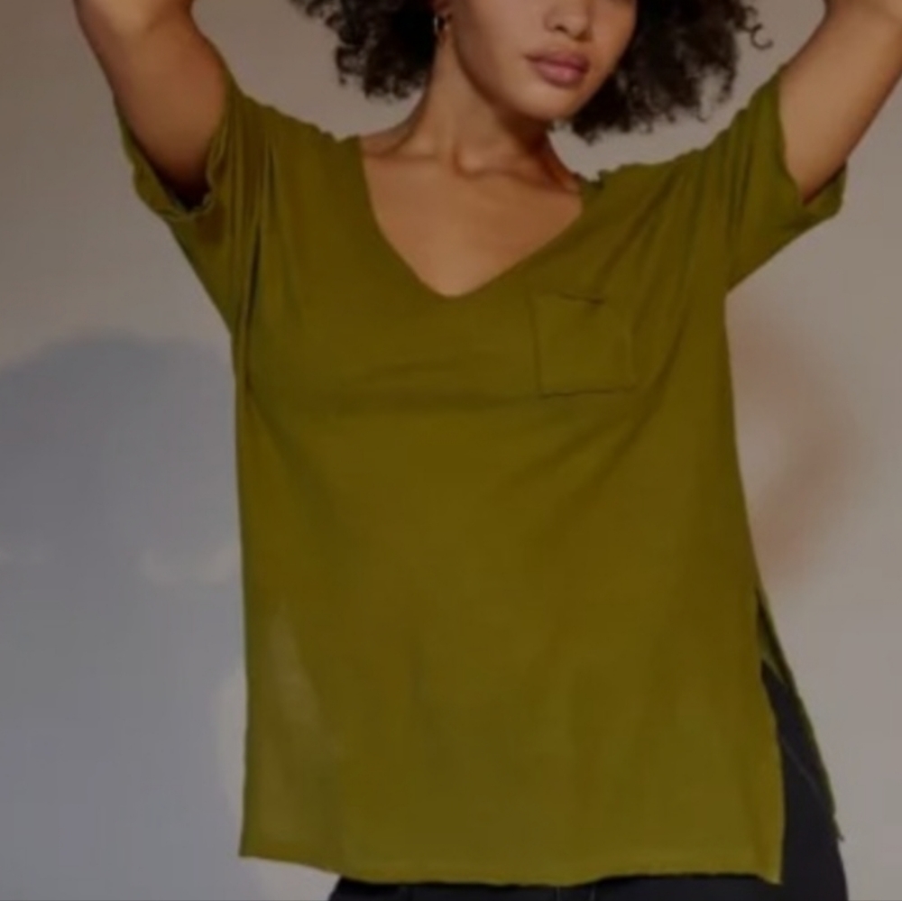 UO green sheer bingo v neck tee shirt